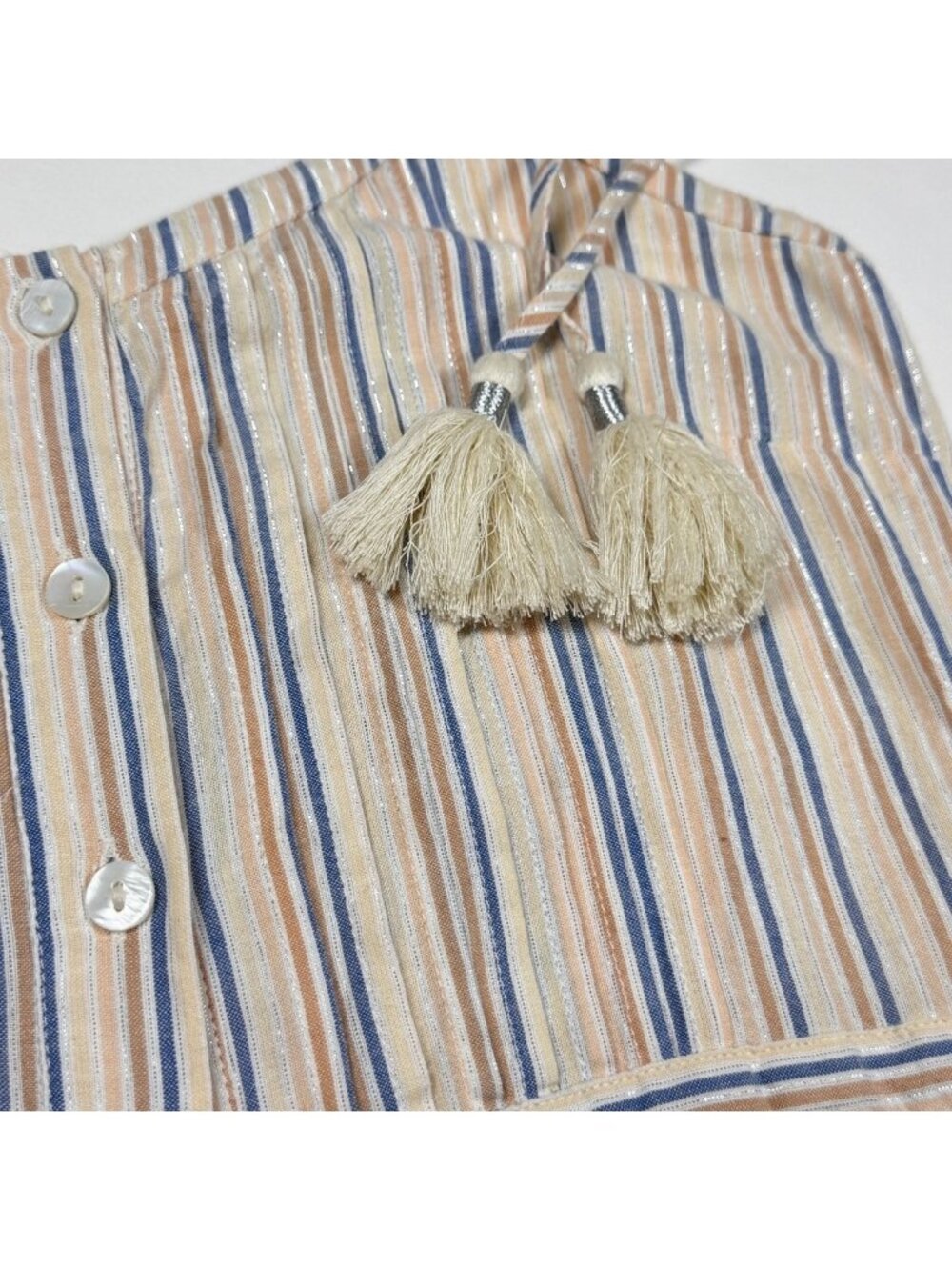 Veronica Beard Striped Cotton Lurex Tiered Maxi Dress Button Front XS Tassels - Picture 7 of 16